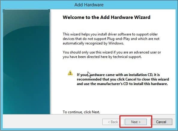 a screenshot of Windows Add Hardware Wizard